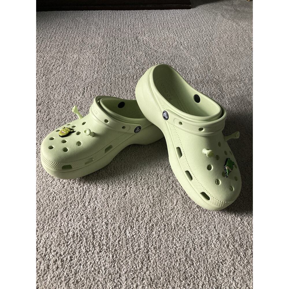 Crocs Classic Platform Clog W10 Celery Green Shrek Jibbitz Ogre Swamp Summer